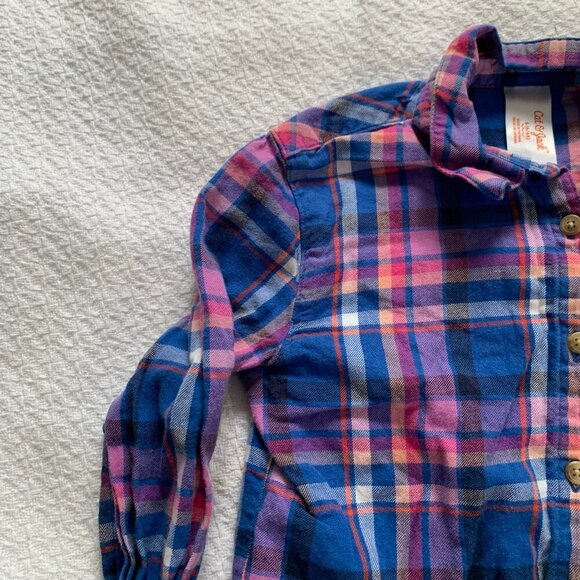5/$25 Cat & Jack blue pink long sleeve collared button front plaid shirt - Picture 3 of 6